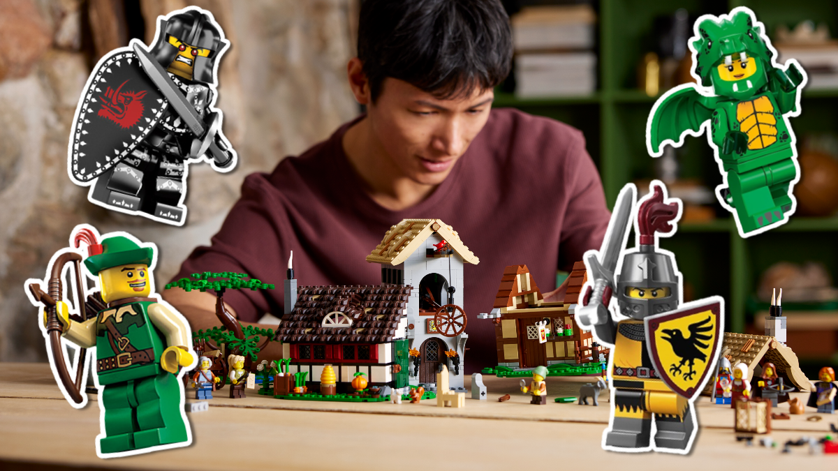 Pair LEGO Icons 10332 Medieval Town Square with the perfect CMFs