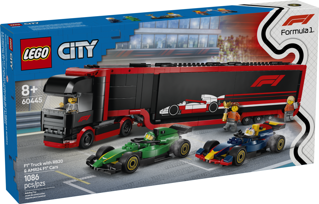 LEGO City 60445 F1 Truck with RB20 AMR24 F1 Cars box front 1024x657