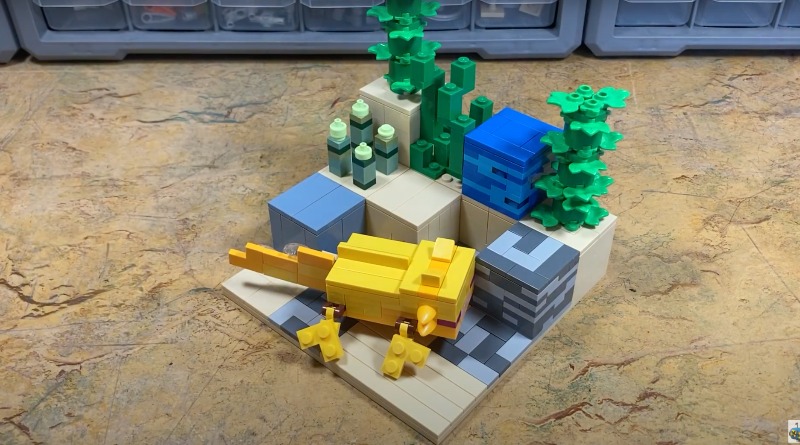 LEGO Minecraft Axolotl takes a dip in a brick-built diorama