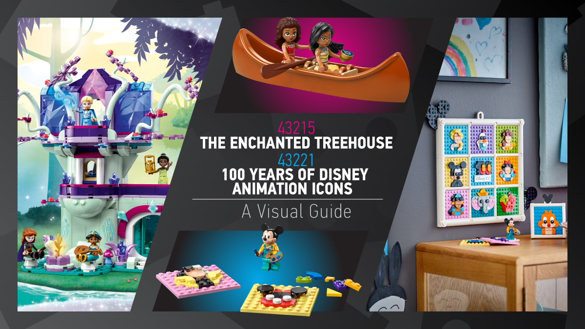LEGO Disney 100th anniversary 43215 Treehouse and 43221 Animation Icons visual tour and gallery